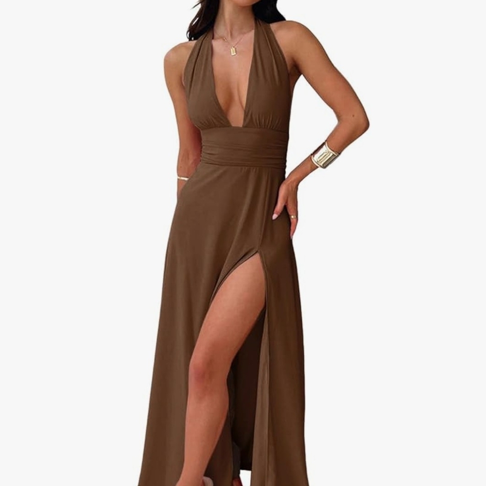 Chic Backless Brown Maxi Dress